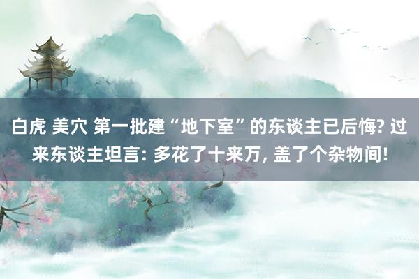 白虎 美穴 第一批建“地下室”的东谈主已后悔? 过来东谈主坦言: 多花了十来万， 盖了个杂物间!