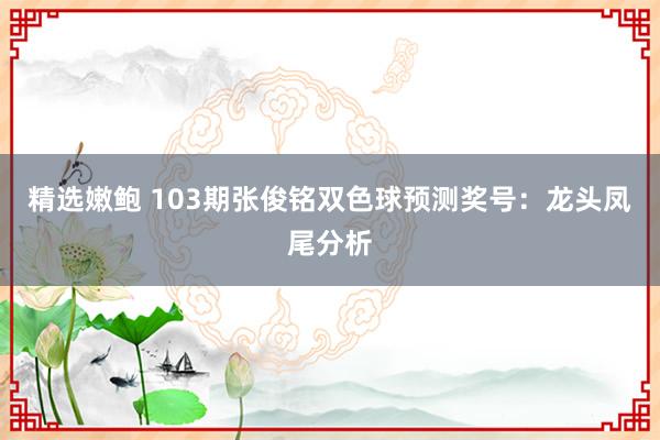 精选嫩鲍 103期张俊铭双色球预测奖号：龙头凤尾分析